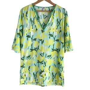 J.Crew Floral Print Swim Cover Up Tunic Top Cotton Yellow Green,‎ XS